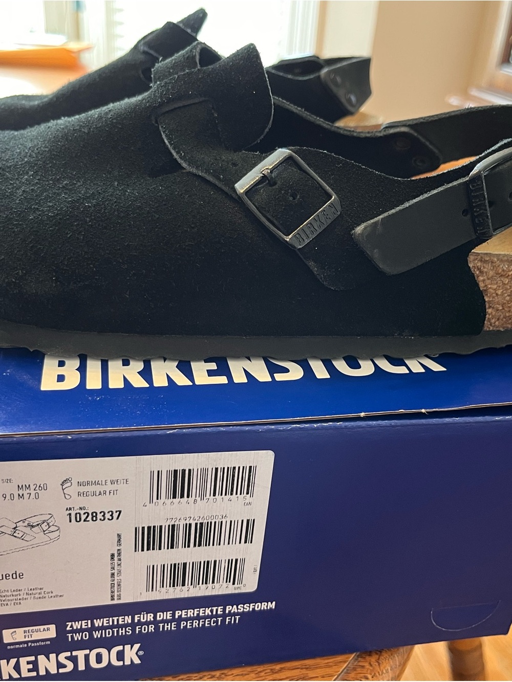 Birkenstock Black Suede Clog Sandals with Buckle